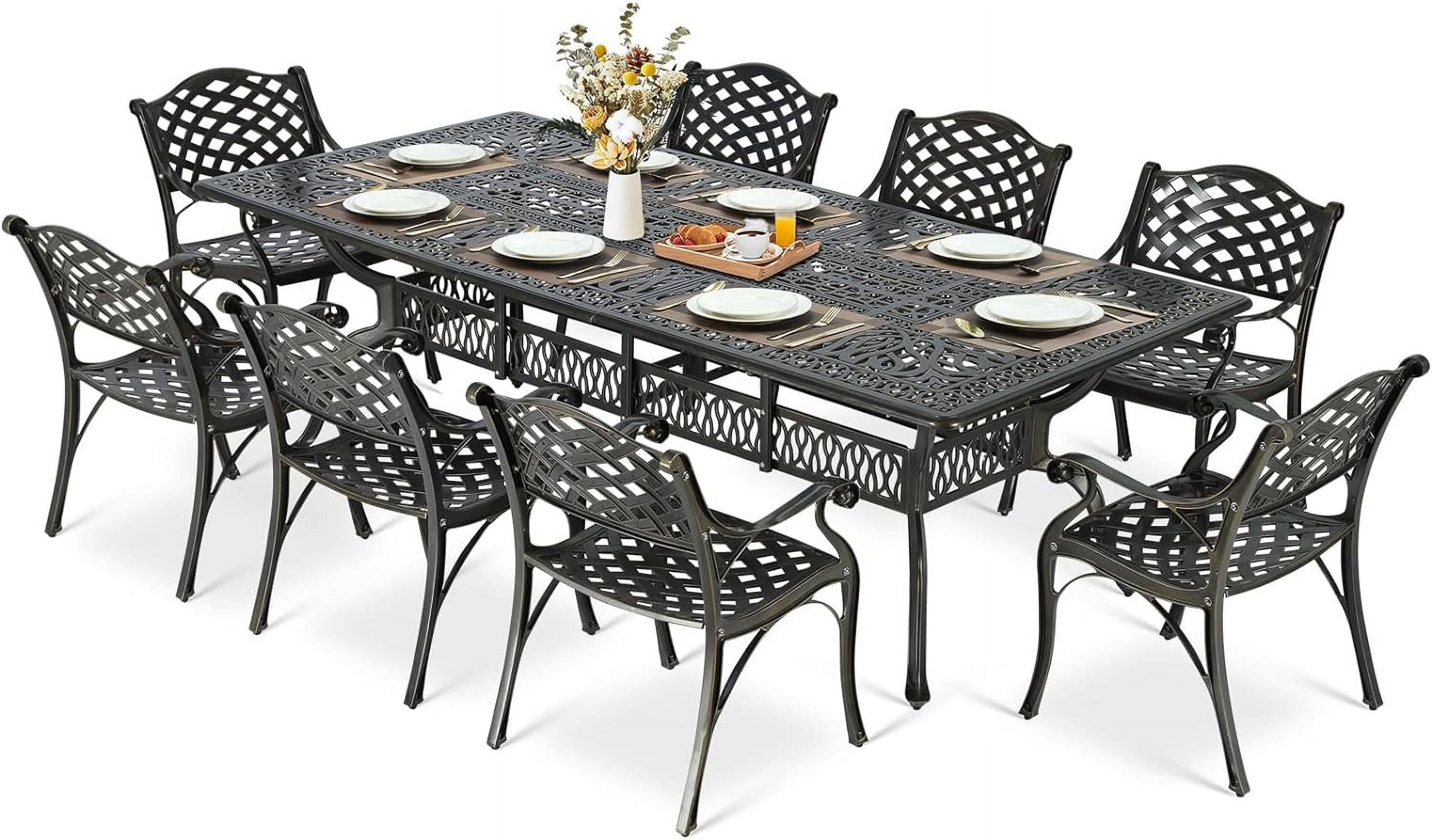 Dark Bronze 9-Piece Cast Aluminum Outdoor Dining Set with Umbrella Hole