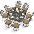 thumbnail image 1 of MEETWARM 9-Piece Outdoor Patio Dining Set for 8, All Weather Cast Aluminum Patio Funiture Table and Chairs Set- Large 64" Square Table and 8 Cushioned Swivel Rocker Chairs, 2.2" Umbrella Hole, Red, 1 of 8