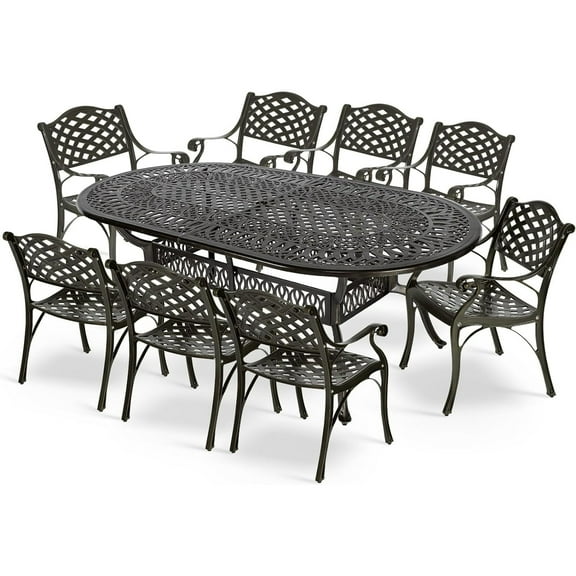 MEETWARM 9-Piece Outdoor Patio Dining Set, 8 Outdoor Dining Chairs and 1 Oval Table with 2" Umbrella Hole, All Weather Cast Aluminum Patio Funiture Set for Backyard, Garden, Patio