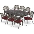 thumbnail image 1 of MEETWARM 9-Piece Outdoor Patio Dining Set, 8 Outdoor Dining Cushioned Chairs and 1 Oval Table with 2.2" Umbrella Hole, All Weather Cast Aluminum Patio Funiture Set for Backyard, Patio, Chili Red, 1 of 7