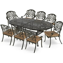 MEETWARM 9-Piece Outdoor Patio Dining Set- 8 Outdoor Dining Cushioned Chairs and 1 Oval Table with 2.2" Umbrella Hole, All Weather Cast Aluminum Patio Funiture Set for Backyard, Patio, Garden