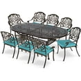 thumbnail image 1 of MEETWARM 9-Piece Outdoor Patio Dining Set, 8 Outdoor Dining Cushioned Chairs and 1 Oval Table with 2.2" Umbrella Hole, All Weather Cast Aluminum Patio Funiture Set for Backyard, Ocean Blue, 1 of 7