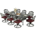 thumbnail image 1 of MEETWARM 9-Piece Outdoor Patio Dining Set for 8, All Weather Cast Aluminum Patio Funiture Table and Chairs Set- 94.5” Rectangular Table and 8 Cushioned Swivel Rocker Chairs, Umbrella Hole, Chili Red, 1 of 8