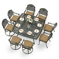 thumbnail image 1 of MEETWARM 9-Piece Outdoor Patio Dining Set for 8, All Weather Cast Aluminum Patio Funiture Table and Chairs Set- Large 64" Square Table and 4 Swivel Rocker Chairs, 4 Stationary for Garden, Khaki, 1 of 8