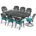 thumbnail image 1 of MEETWARM 9-Piece Outdoor Patio Dining Set, All-Weather Cast Aluminum Patio Conversation Set with 6 Stationary, 2 Swivel Rocker Chairs, 1 Oval Table, 8 Cushions, 2.2" Umbrella Hole, Ocean Blue, 1 of 7