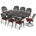 thumbnail image 1 of MEETWARM 9-Piece Outdoor Patio Dining Set, All-Weather Cast Aluminum Patio Conversation Set with 6 Stationary, 2 Swivel Rocker Chairs, 1 Oval Table, 8 Cushions, 2.2" Umbrella Hole, Chili Red, 1 of 7