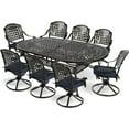 thumbnail image 1 of MEETWARM 9-Piece Outdoor Patio Dining Set, All-Weather Cast Aluminum Patio Conversation Set with 8 Cushioned Swivel Rocker Chairs for Backyard Garden Deck, 1 Oval Table, 2.2" Umbrella Hole, Navy Blue, 1 of 6