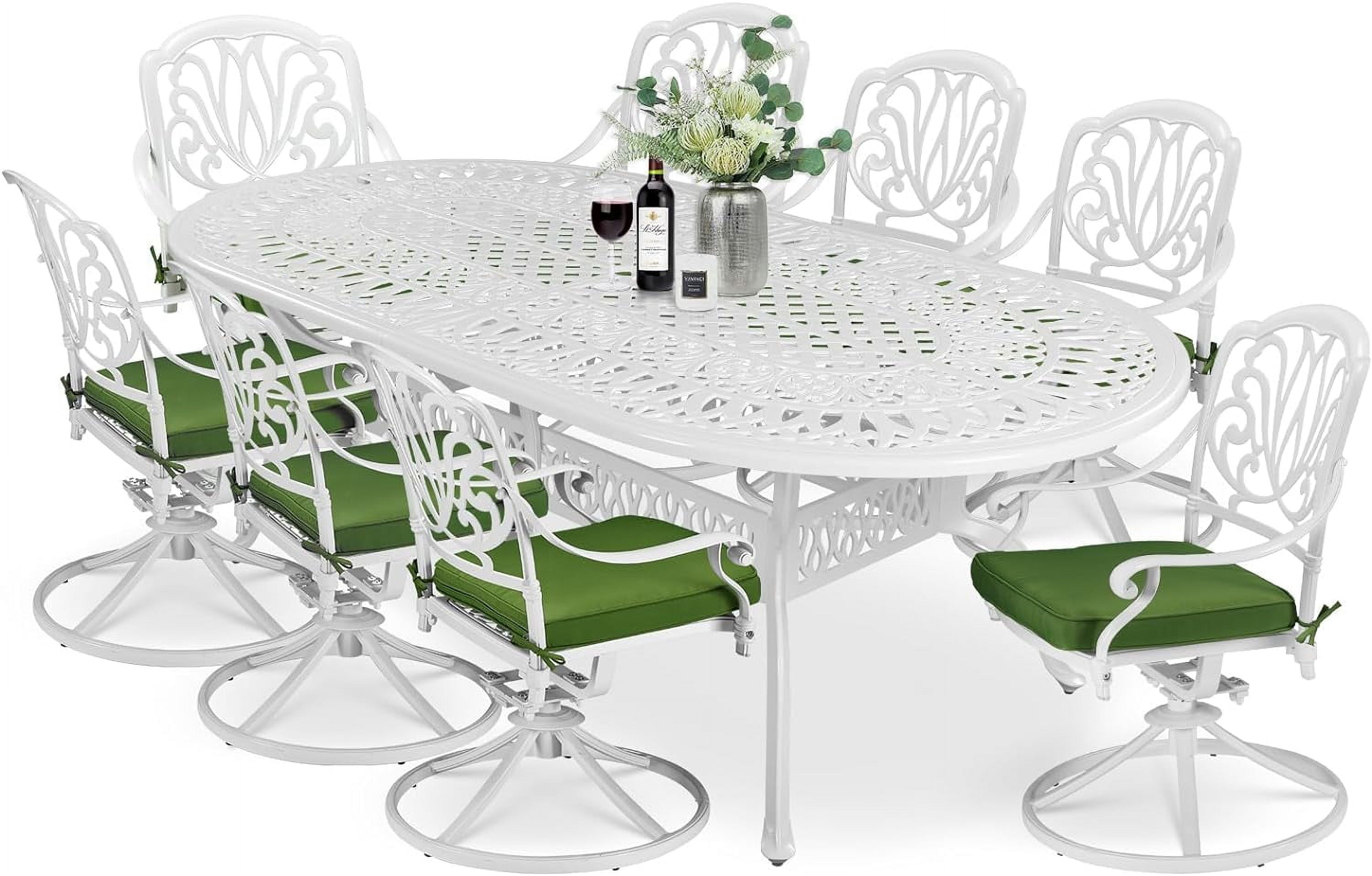 White and Green Cast Aluminum 9-Piece Outdoor Dining Set