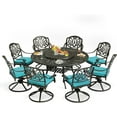 thumbnail image 1 of MEETWARM 9-Piece Outdoor Patio Dining Set, All-Weather Cast Aluminum Patio Conversation Set- 8 Cushioned Swivel Rocker, 61" Round Patio Dining Table w/Detachable Lazy Susan/Umbrella Hole, Ocean Blue, 1 of 9