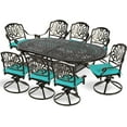 thumbnail image 1 of MEETWARM 9-Piece Outdoor Patio Dining Set, All-Weather Cast Aluminum Patio Conversation Set for Backyard Garden Deck with 8 Cushioned Swivel Rocker Chairs, 1 Oval Table, 2.2" Umbrella Hole, Ocean Blue, 1 of 1