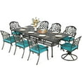 thumbnail image 1 of MEETWARM 9-Piece Outdoor Patio Dining Set, All Weather Cast Aluminum Patio Funiture Table and Chairs Set- 94.5” Rectangular Table and 2 Swivel Rocker Chairs, 6 Stationary, Umbrella Hole, Ocean Blue, 1 of 8