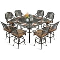 thumbnail image 1 of MEETWARM 9-Piece Outdoor Patio Swivel Bar Set, All Weather Cast Aluminum Patio Bar Table and Chairs Set with 8 Cushioned Swivel Bar Stools, Large 64" Square Patio Bar Height Table, 2.2" Umbrella Hole, 1 of 8