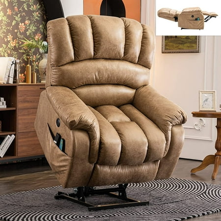 MEETWARM Oversized Power Lift Recliner Bronzing Suede Fabric 350 lbs Weight Capacity