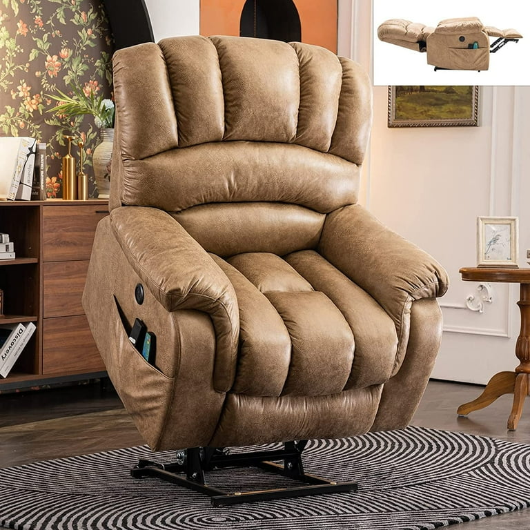 MEETWARM Extra Wide Dual Motorized Reclining Lift Chair for Elderly with Heat and Massage USB Port Side Pockets Sand Walmart