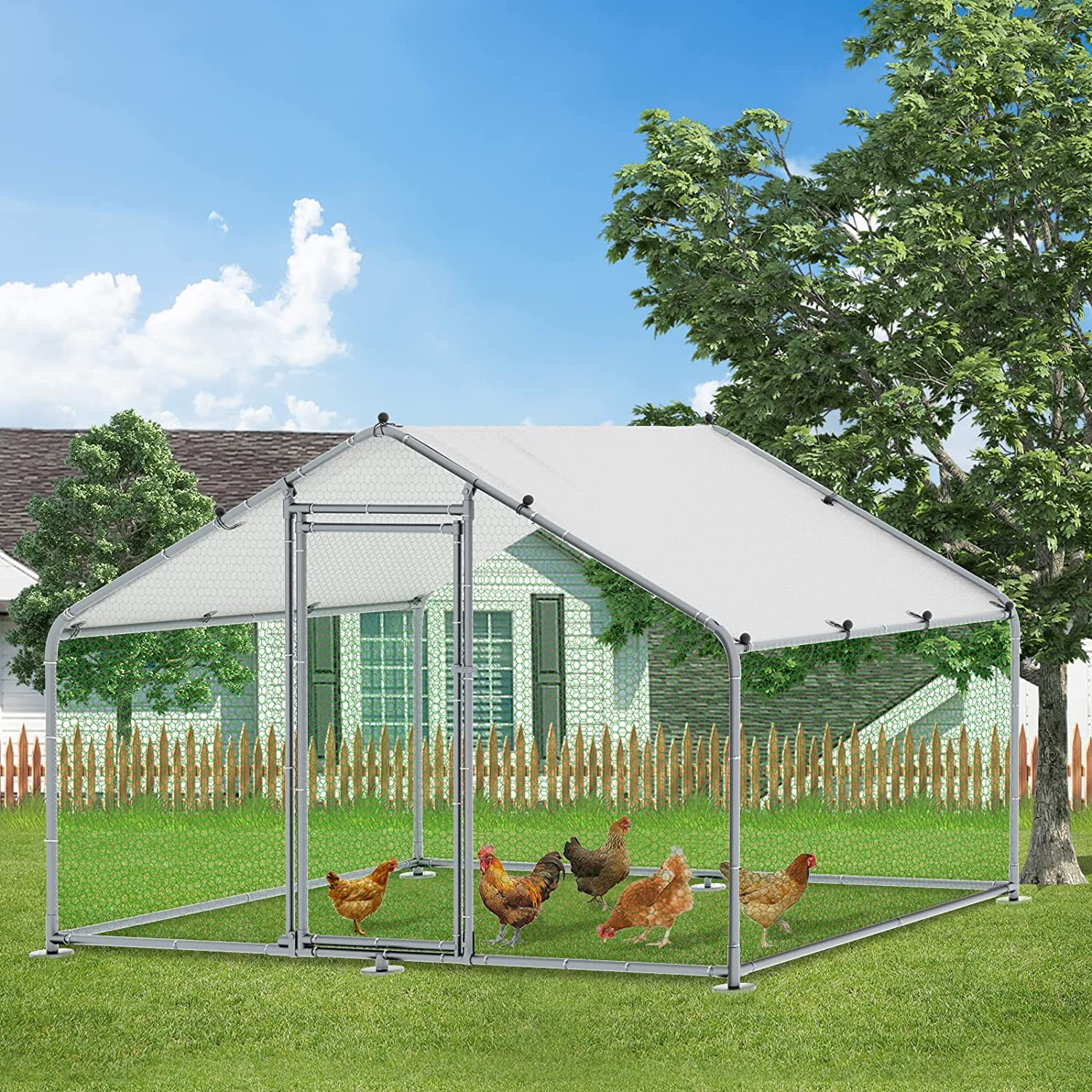 MEETWARM Large Metal Chicken Coop Run Walk-in Poultry Cage with ...