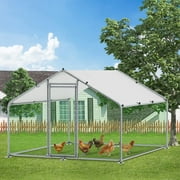 MEETWARM Large Metal Chicken Coop Run, Walk-in Poultry Cage Chicken Run Pen, Duck Rabbits House Spire Shaped Coop with Waterproof Anti-UV Cover for Outdoor Farm Use