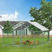 MEETWARM Large Metal Chicken Coop Run, Walk-in Poultry Cage Chicken Run Pen, Duck Rabbits House Spire Shaped Coop with Waterproof Anti-UV Cover for Outdoor Farm Use