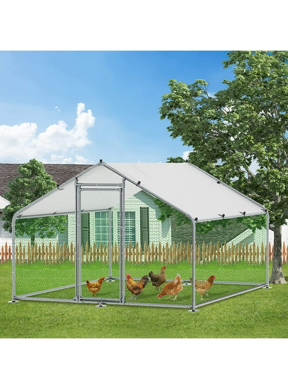 MEETWARM Large Metal Chicken Coop Run, Walk-in Poultry Cage Chicken Run Pen, Duck Rabbits House Spire Shaped Coop with Waterproof Anti-UV Cover for Outdoor Farm Use
