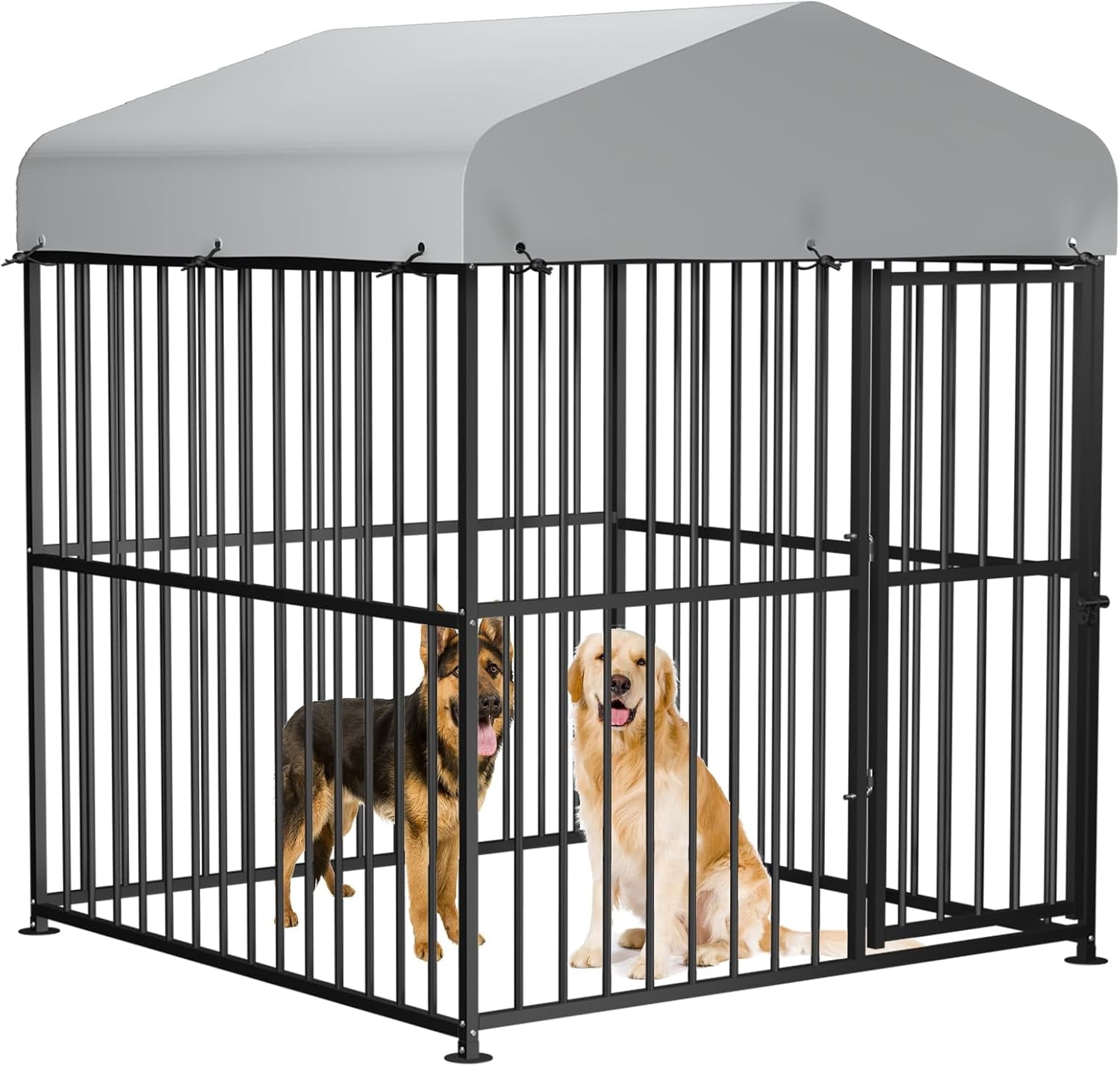 MEETWARM Large Outdoor Dog Kennel, Metal Heavy Duty Outdoor Indoor Pet Playpen, Anti-Rust Outdoor Dog Fence Dog Pens with Anti-UV & Waterproof Top Cover and Secure Lock for Backyard, 6'L x 6'W x 6'H