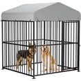 thumbnail image 1 of MEETWARM Large Outdoor Dog Kennel, Metal Heavy Duty Pet Playpen, Rust-Resistant Outdoor Dog Fence with Anti-UV & Waterproof Top Cover and Secure Lock for Backyard, 5'L x 5'W x 6'H, 1 of 7