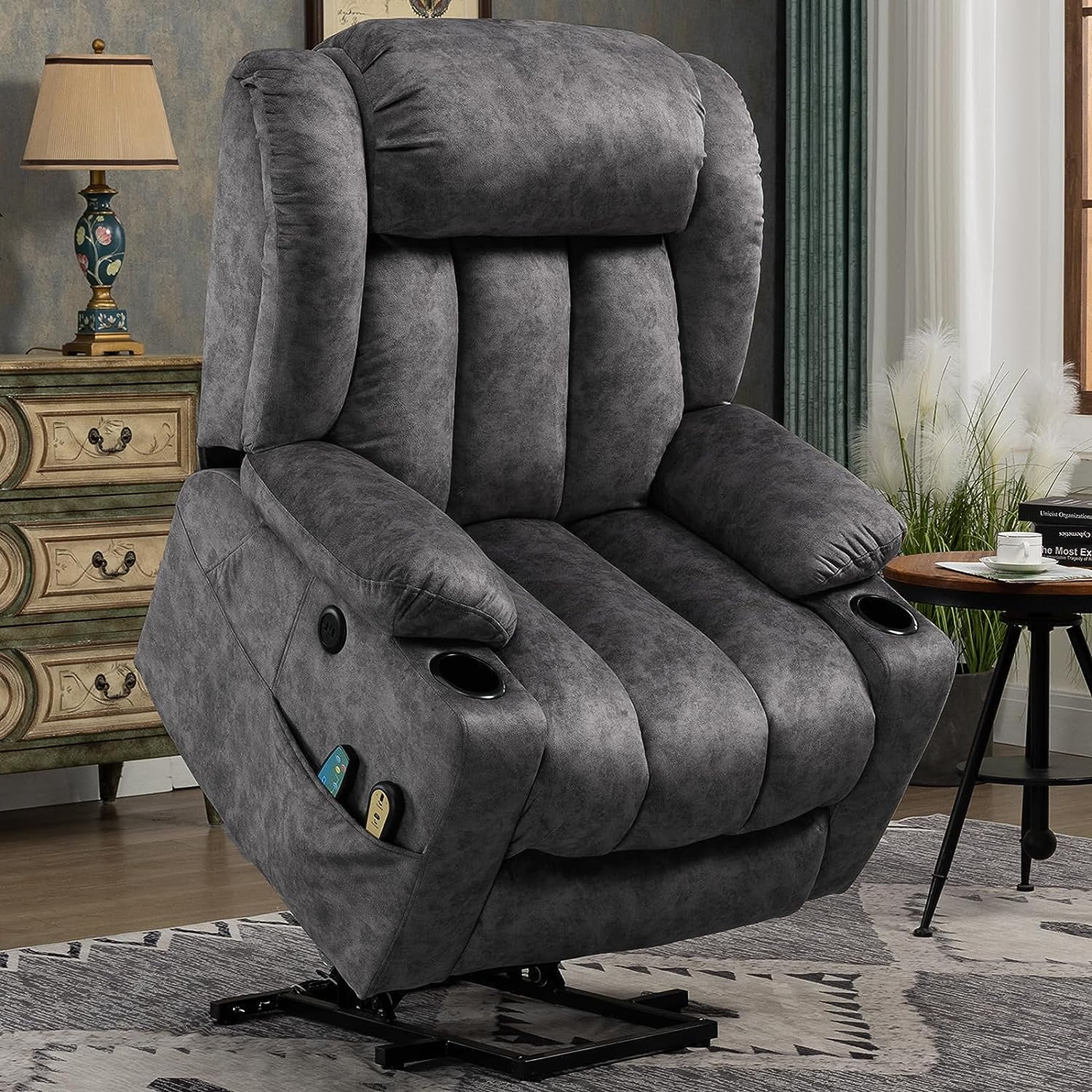 MEETWARM Large Power Lift Electric Recliner Chair with Extended Footrest for Elderly Big Man Overstuffed Wide Recliner with Massage and Heat 2
