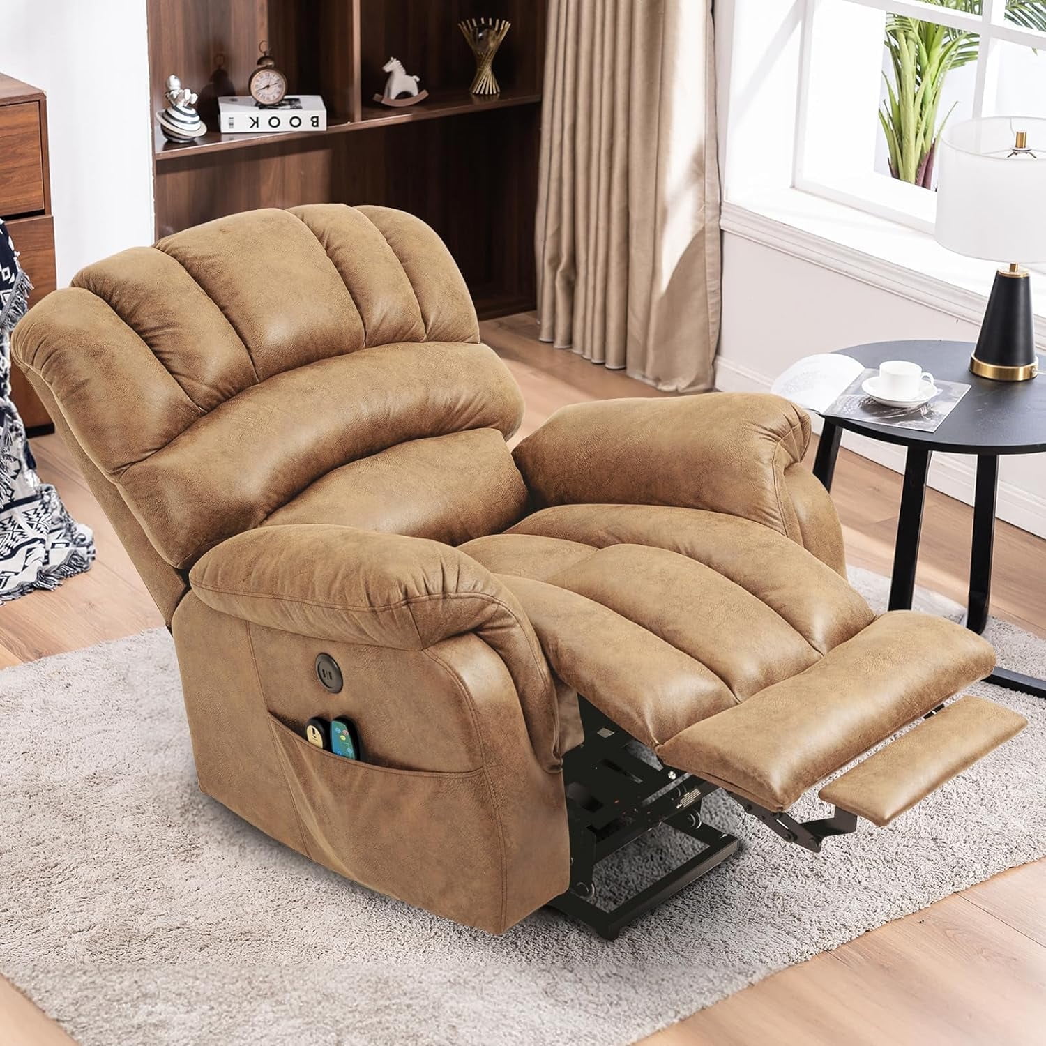 MEETWARM Large Power Lift Recliner with Side Pocket and USB Ports, Sand