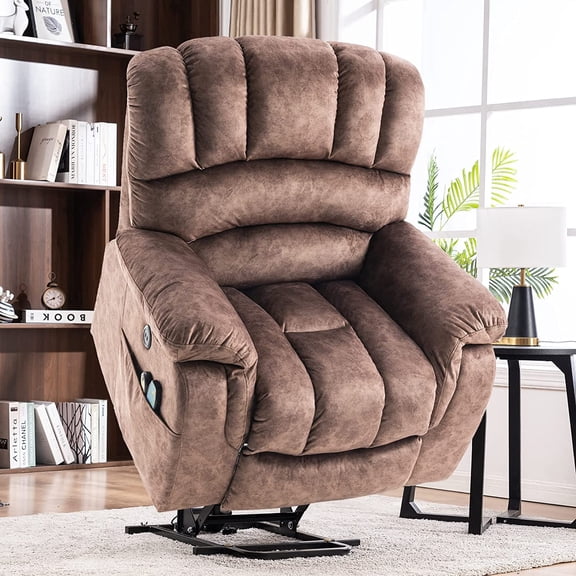 MEETWARM Large Power Lift Electric Recliner Chair with Massage and Heat, Overstuffed Wide Recliner for Elderly Big People, Heavy Duty Recliners with 2 Remote Controls, USB Ports, 2 Side Pocket (Brown)