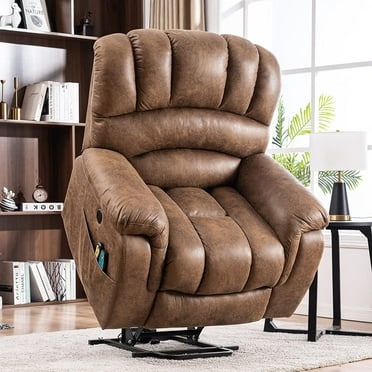 MEETWARM Large Power Lift Electric Recliner Chair with Massage and Heat, Overstuffed Wide Recliner for Elderly Big People, Heavy Duty Recliners with 2 Remote Controls, USB Ports, 2 Side Pocke (Brown)