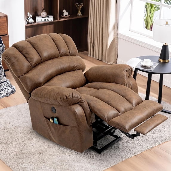 MEETWARM Large Power Lift Electric Recliner Chair with Extended Footrest for Elderly, Big and Tall Lift Chair for Seniors Reclining Chair for Living Room with Massage and Heated,USB Ports(Brown)