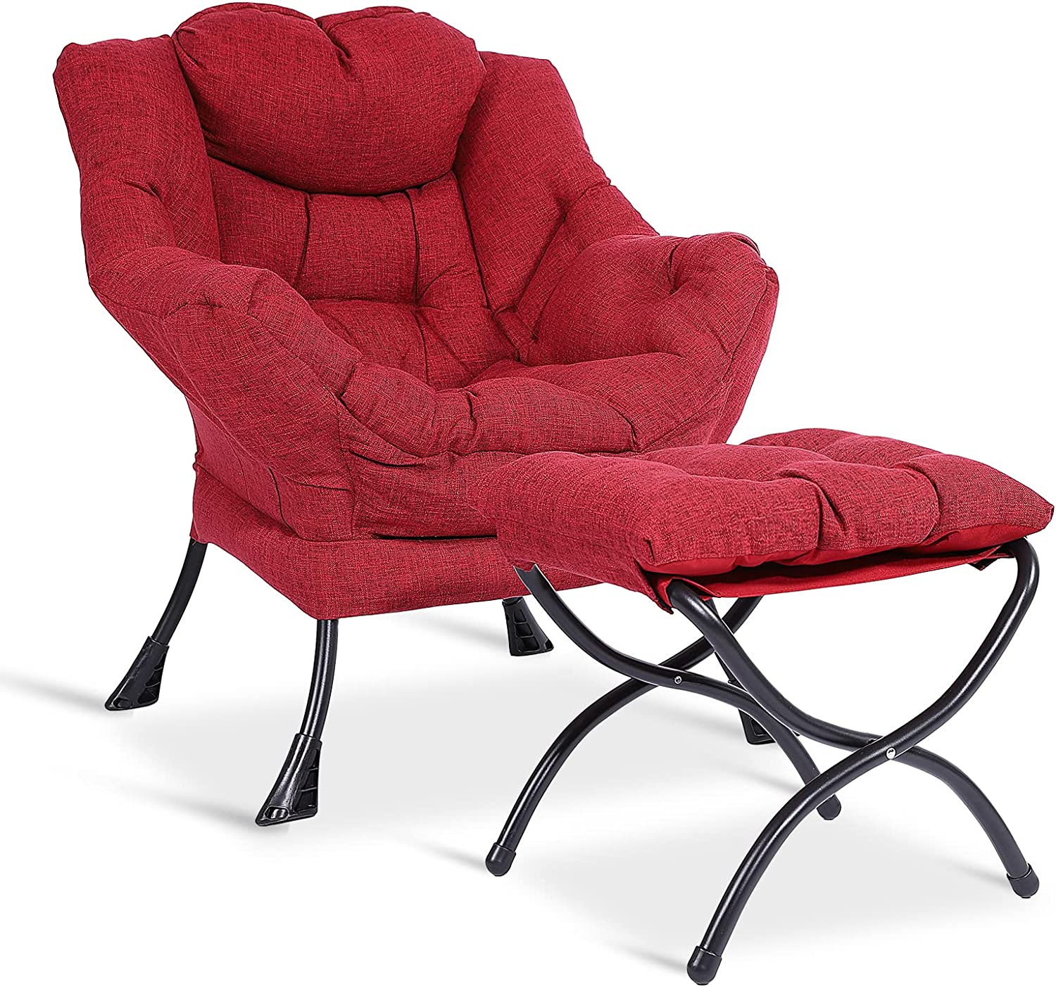 MEETWARM Comfy Cotton Lazy Chair with Ottoman, Accent Lounge Chair