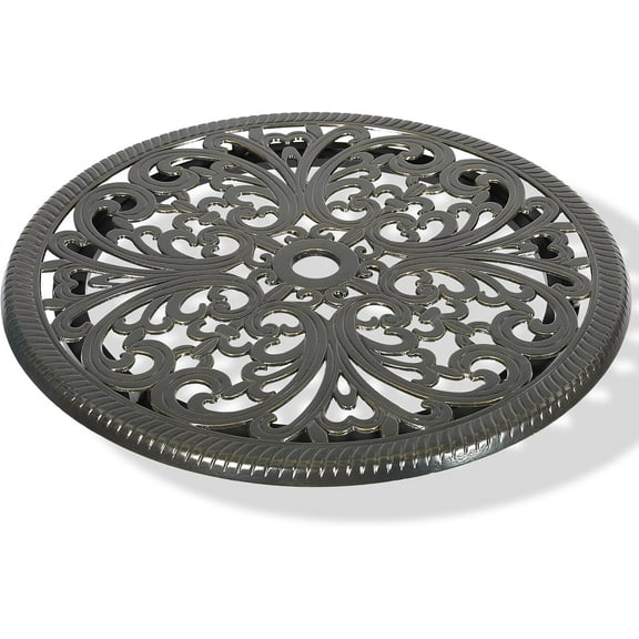 MEETWARM Outdoor 24" Lazy Susan Turntable for Table, All Weather Cast Aluminum Round Serving Plate Tabletop Rotating Tray with 1.9" Umbrella Hole, Silent & Smooth Spin, Dark Bronze