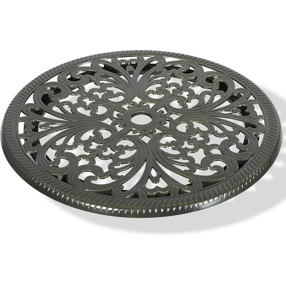 MEETWARM Outdoor 24" Lazy Susan Turntable for Table, All Weather Cast Aluminum Round Serving Plate Tabletop Rotating Tray with 1.9" Umbrella Hole, Silent & Smooth Spin, Dark Bronze