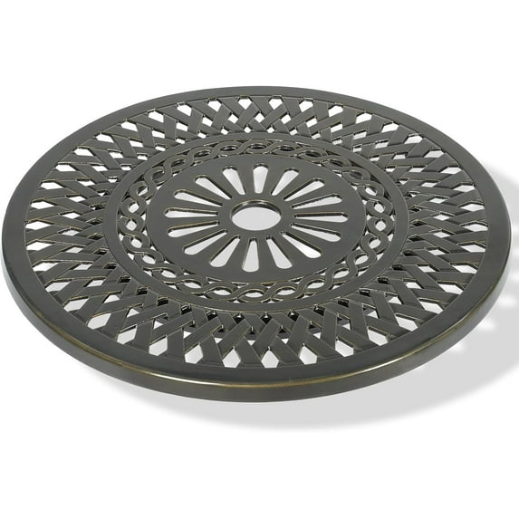 MEETWARM Outdoor 24" Lazy Susan Turntable for Table, All Weather Cast Aluminum Round Serving Plate Tabletop Rotating Tray with 2.4" Umbrella Hole, Silent & Smooth Spin, Dark Bronze