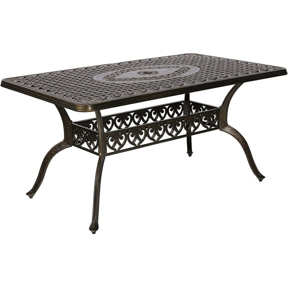 MEETWARM Outdoor 60" Rectangular Patio Dining Table, All Weather Cast Aluminum Large Patio Furniture Table Fits for 6-8 Person with 2" Umbrella Hole, Dark Bronze