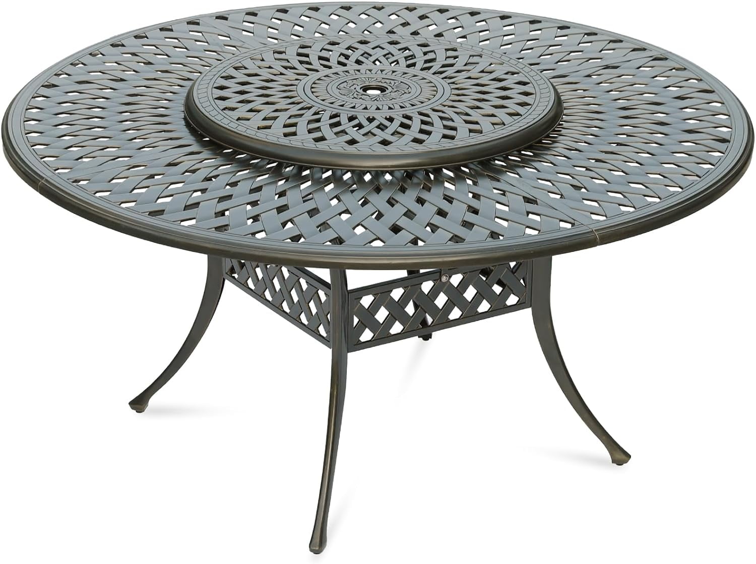 MEETWARM Outdoor 61" Round Patio Dining Table with Detachable Lazy ...