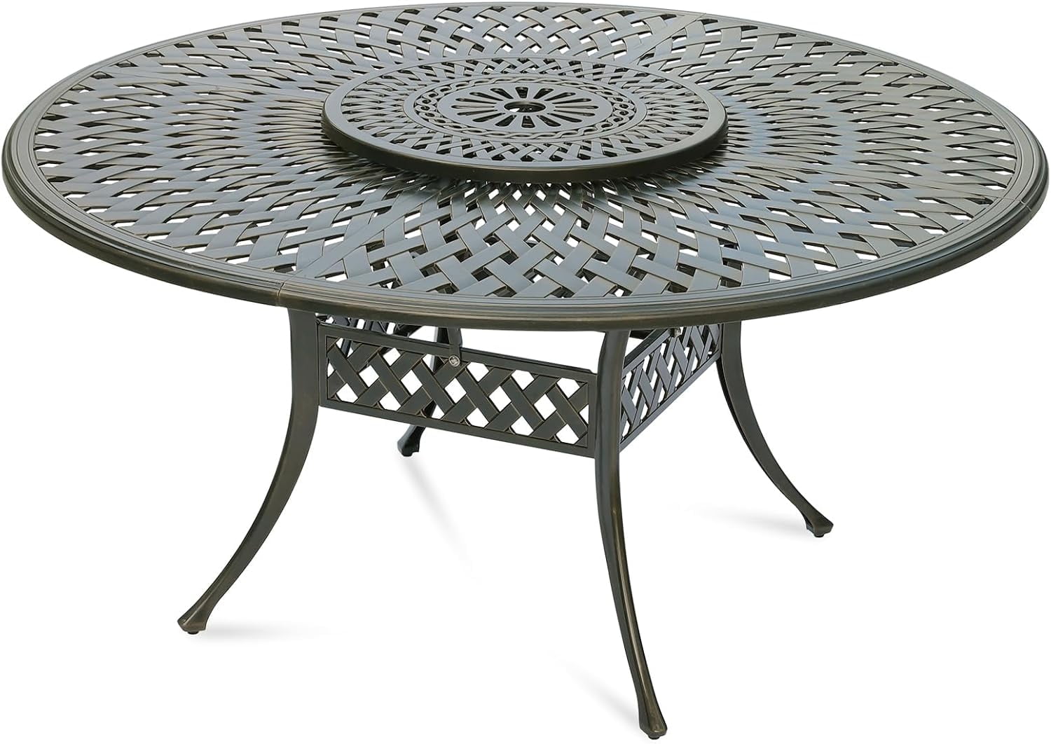 MEETWARM Outdoor 61" Round Patio Dining Table with Detachable Lazy ...