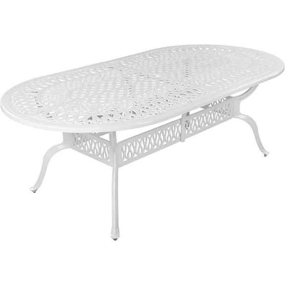 MEETWARM Outdoor 84" Oval Patio Dining Table, All Weather Cast Aluminum Large Patio Furniture Table Fits for 6-8 Person with 2.2" Umbrella Hole, White