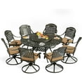 thumbnail image 1 of MEETWARM Outdoor 9-Piece Patio Dining Set, All-Weather Cast Aluminum Patio Conversation Set- 8 Cushioned Swivel Rocker, 61" Round Patio Dining Table w/Detachable Lazy Susan/Umbrella Hole, Dark Bronze, 1 of 9