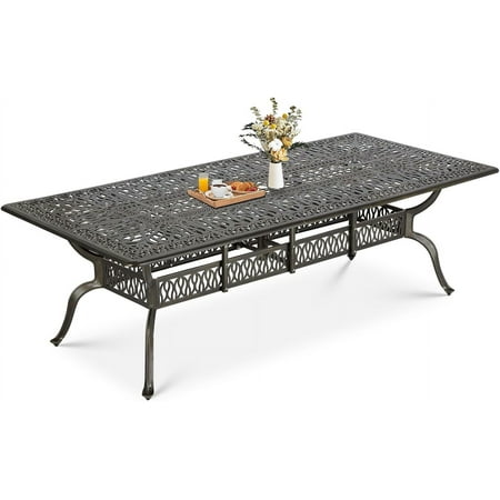 MEETWARM Outdoor 94.5" Rectangle Patio Dining Table, All Weather Cast Aluminum Large Patio Furniture Table Fits for 8-10 Person with 2" Umbrella Hole, Dark Bronze