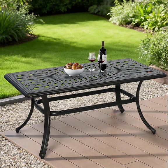 MEETWARM Outdoor Coffee Table, All-Weather Cast Aluminum 42" Rectangle Patio Coffee Table, 220 LBS Heavy Duty Patio Side Table for Balcony Poolside Deck Garden & Indoor Use, Dark Bronze