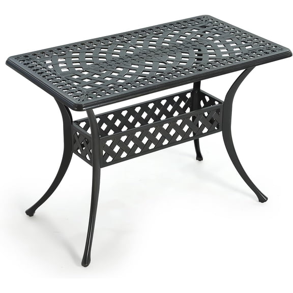 MEETWARM Outdoor Dining Table, All-Weather Cast Aluminum 42" Rectangle Patio Dining Table, 200 LBS Heavy Duty Patio Bistro Table for Balcony Poolside Deck Garden & Indoor Use, Dark Bronze