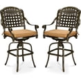 thumbnail image 1 of MEETWARM Outdoor Swivel Barstools Cushions Cast Aluminum Frame - Set of 2, Dark Bronze, 1 of 7