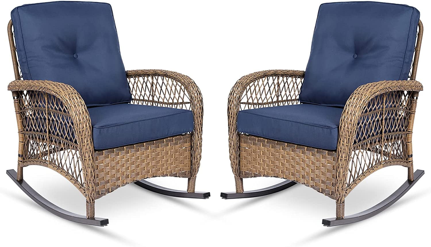 MEETWARM Wicker Rocking Chairs with Cushions, UVresistant, Steel Frame