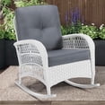 thumbnail image 1 of MEETWARM Outdoor Wicker Rocking Chair, Rattan Patio Rocker Chairs with Cushions and High Back, All-Weather Patio Wicker Chair with Safe Rocking Design for Garden Backyard Porch, White Wicker/Grey, 1 of 8