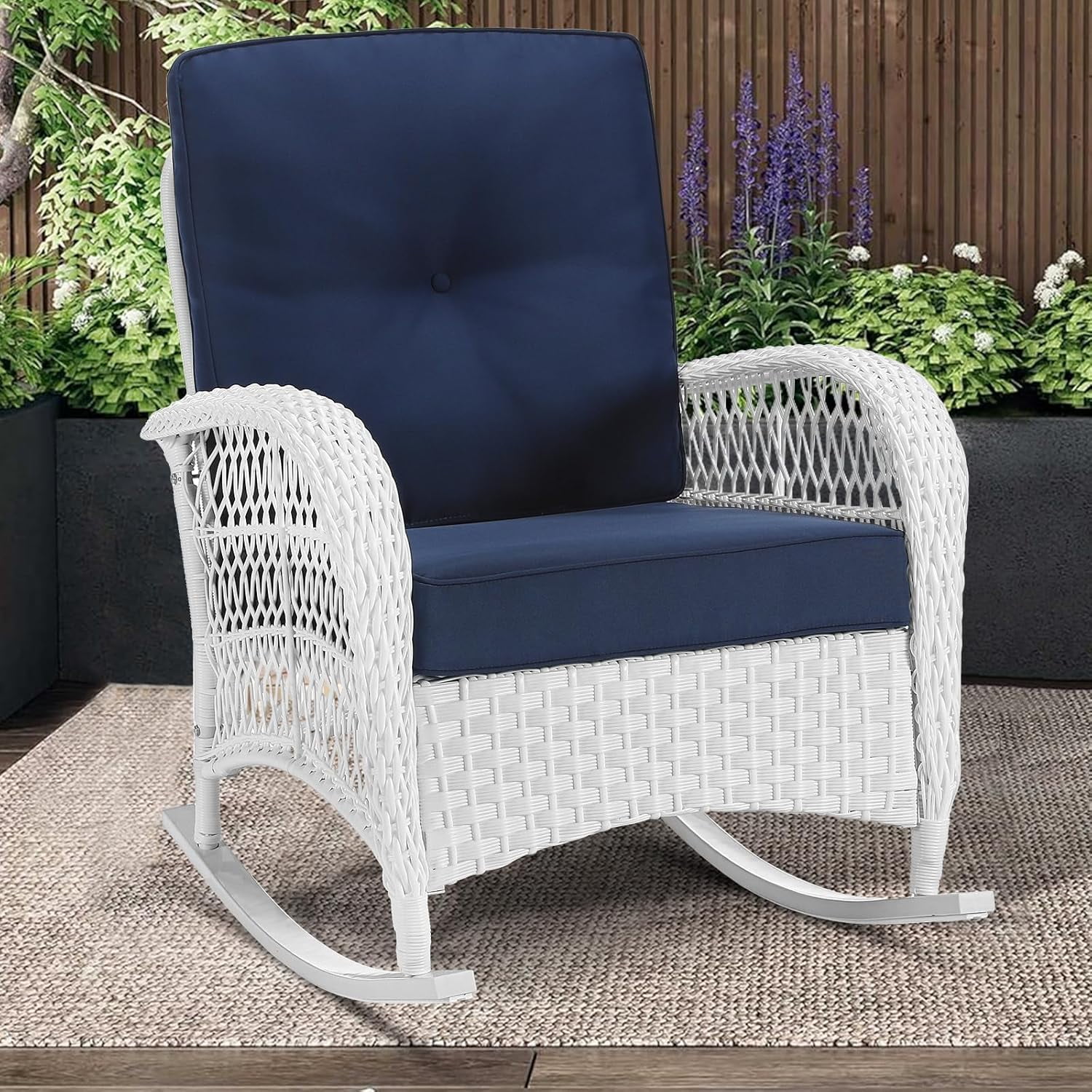 MEETWARM Outdoor Wicker Rocking Chair, Rattan Patio Rocker Chairs with ...