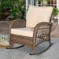 thumbnail image 1 of MEETWARM Outdoor Wicker Rocking Chair, Rattan Patio Rocker Chairs with Cushions and Steel Frame - Beige, 1 of 8