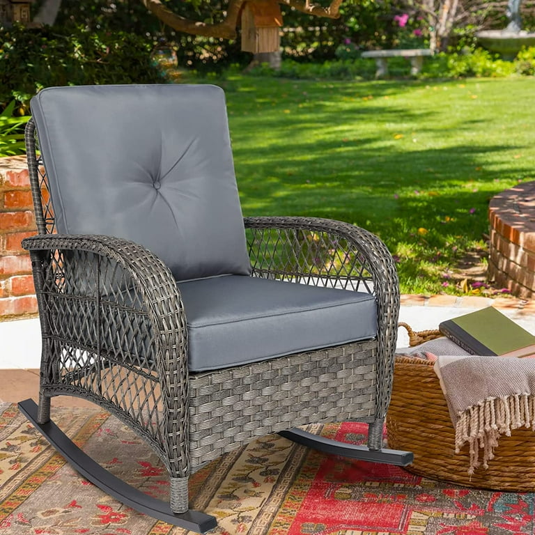 MEETWARM Outdoor Wicker Rocking Chair Rattan Patio Rocker Chairs