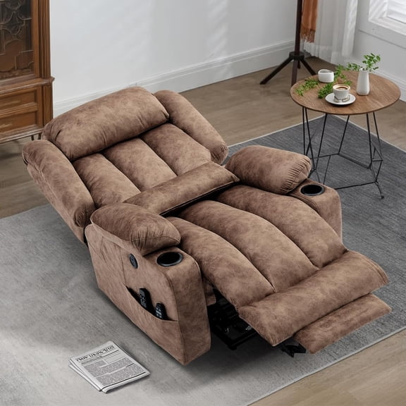 MEETWARM Oversized Dual Motor Lay Flat Power Lift Recliner Chair for Big Man with Heat Massage, Large Sleeping Electric Recliner with Extended Footrest, Lumbar Pillow, USB & Type-C Ports, Plush-Brown