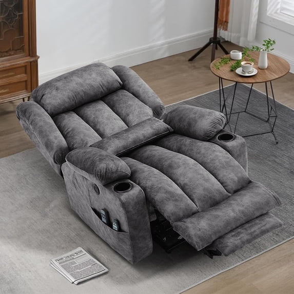 MEETWARM Oversized Dual Motor Lay Flat Power Lift Recliner Chair for Elderly with Heat Massage, Large Sleeping Electric Recliner with Extended Footrest, Lumbar Pillow, USB & Type-C Ports, Plush-Gray