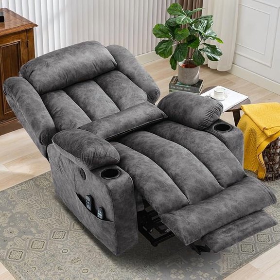 MEETWARM Oversized Dual Motor Power Lift Recliner- Lay-Flat Electric Recliner for Big Elderly, with Heat, Massage, Extended Footrest, Lumbar Pillow & USB/Type-C Ports, Plush-Gray